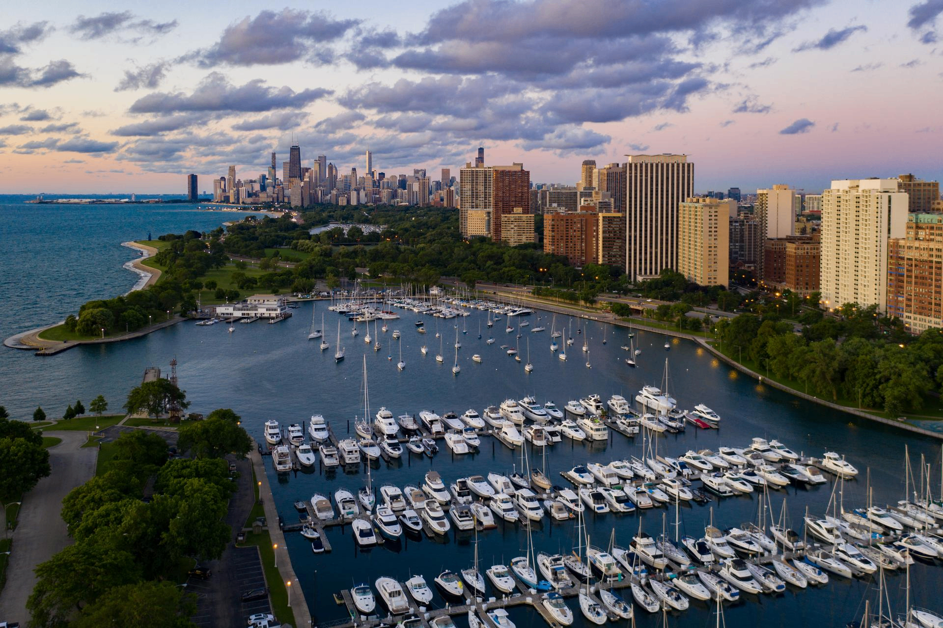 Lake View Chicago skyline view with lakefront residential buildings