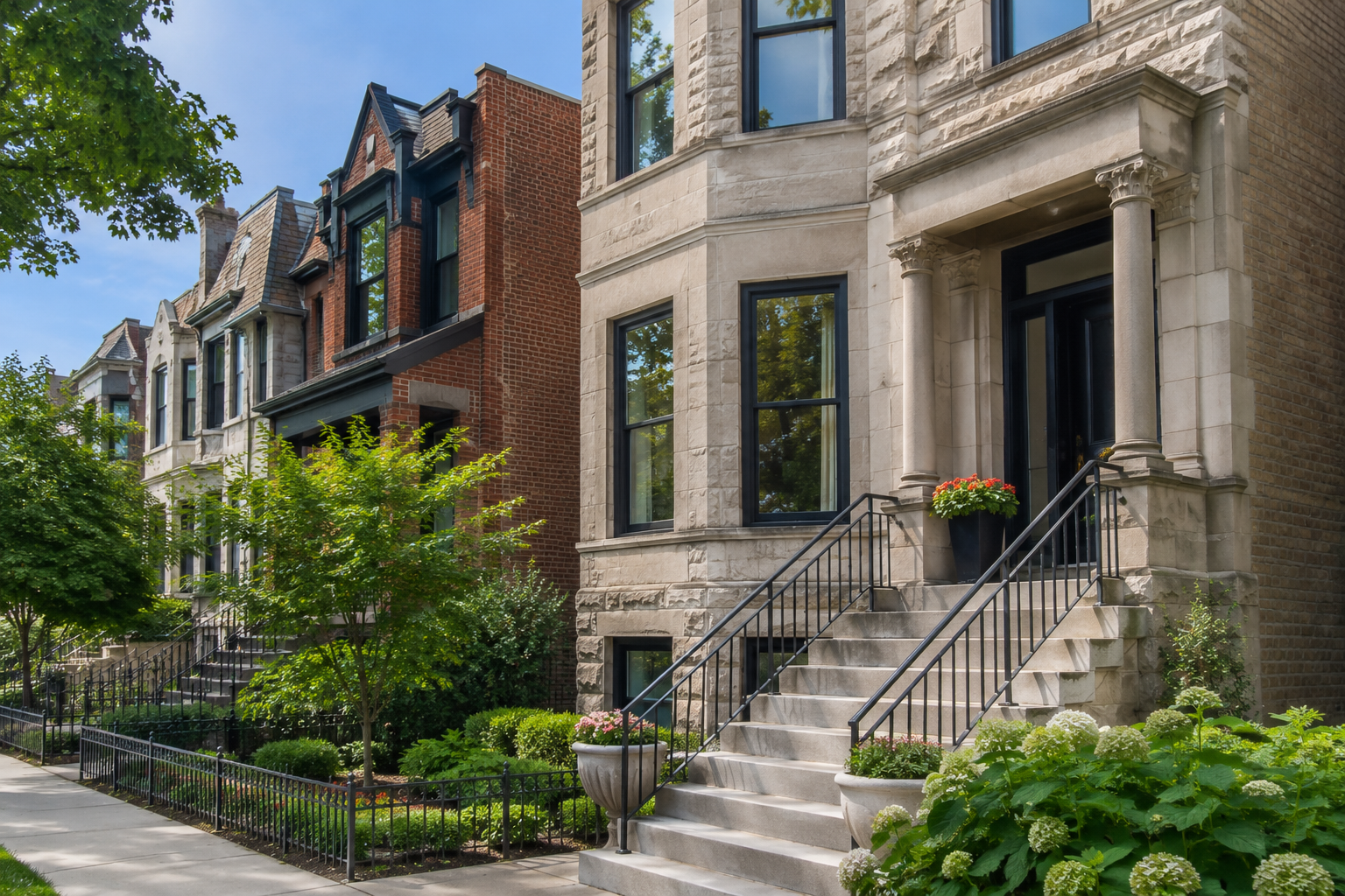 Historic Andersonville Chicago residential street with brick homes
