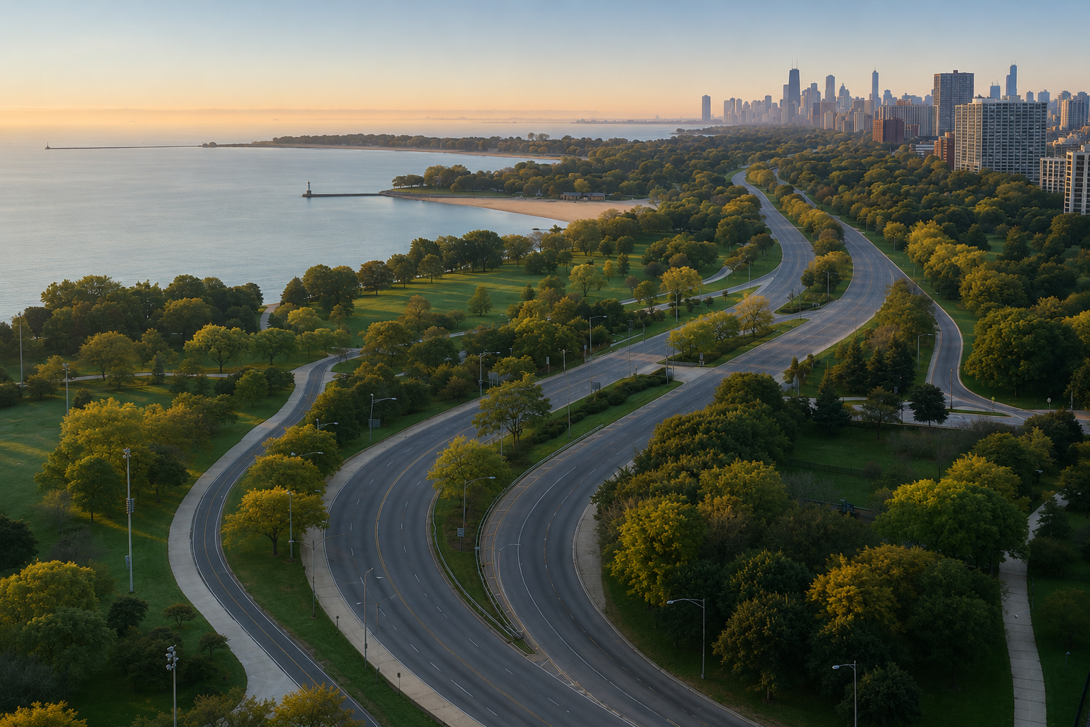 Edgewater Chicago lakefront residential buildings near Lake Michigan